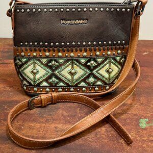 Montana West Select Leather Concho & Studs Cross Body Bag Purse